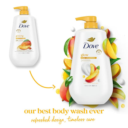 Dove Body Wash with Pump 3 Count Glowing Mango & Almond Butter for Renewed, Healthy-Looking Skin Gentle Skin Cleanser with 24hr Renewing MicroMoisture 30.6 oz - Renee Lane Company
