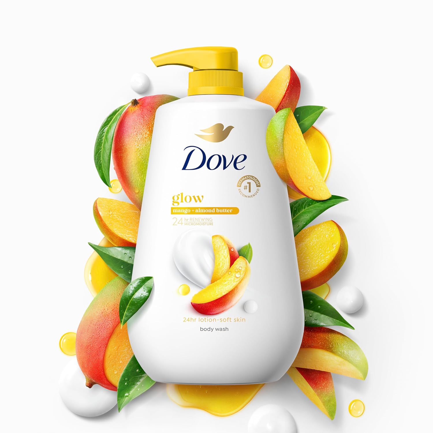 Dove Body Wash with Pump 3 Count Glowing Mango & Almond Butter for Renewed, Healthy-Looking Skin Gentle Skin Cleanser with 24hr Renewing MicroMoisture 30.6 oz - Renee Lane Company