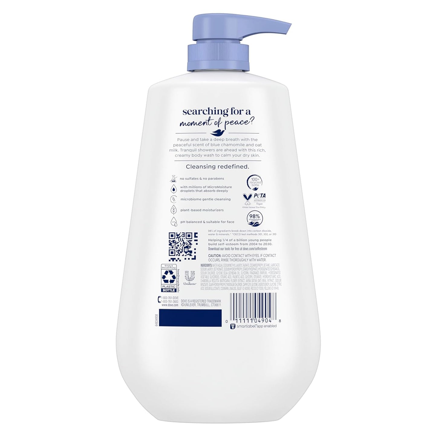 Dove Body Wash with Pump Anti-Stress Blue Chamomile & Oat Milk, for 24hr Lotion-Soft Skin Moisturizing Skin Cleanser with No Sulfates No Parabens 30.6 oz - Renee Lane Company