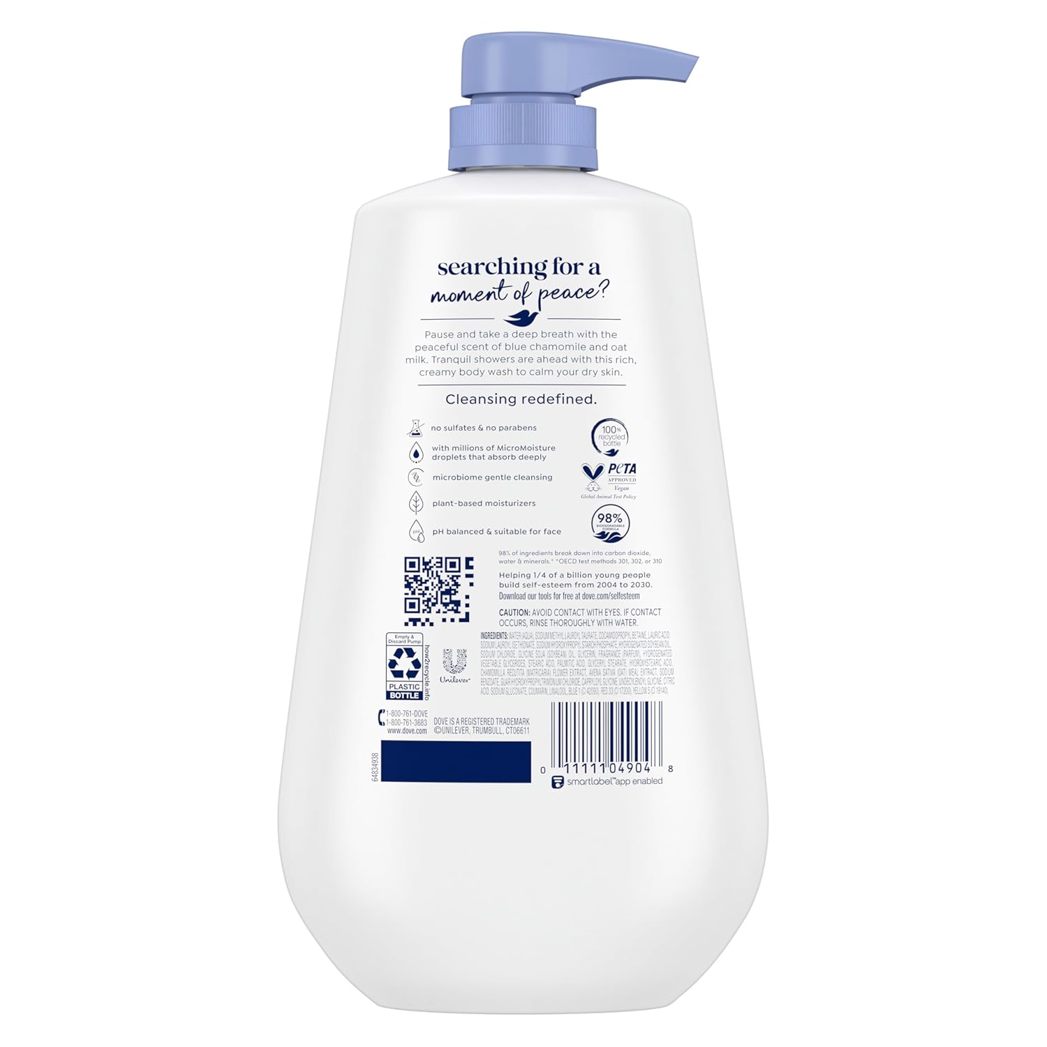 Dove Body Wash with Pump Anti-Stress Blue Chamomile & Oat Milk, for 24hr Lotion-Soft Skin Moisturizing Skin Cleanser with No Sulfates No Parabens 30.6 oz - Renee Lane Company