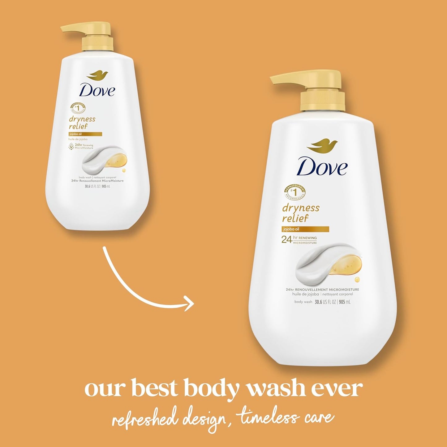Dove Body Wash with Pump Dryness Relief with Jojoba Oil For 24hr Lotion-Soft Skin Moisturizing Skin Cleanser with No Sulfates No Parabens 30.6 oz - Renee Lane Company