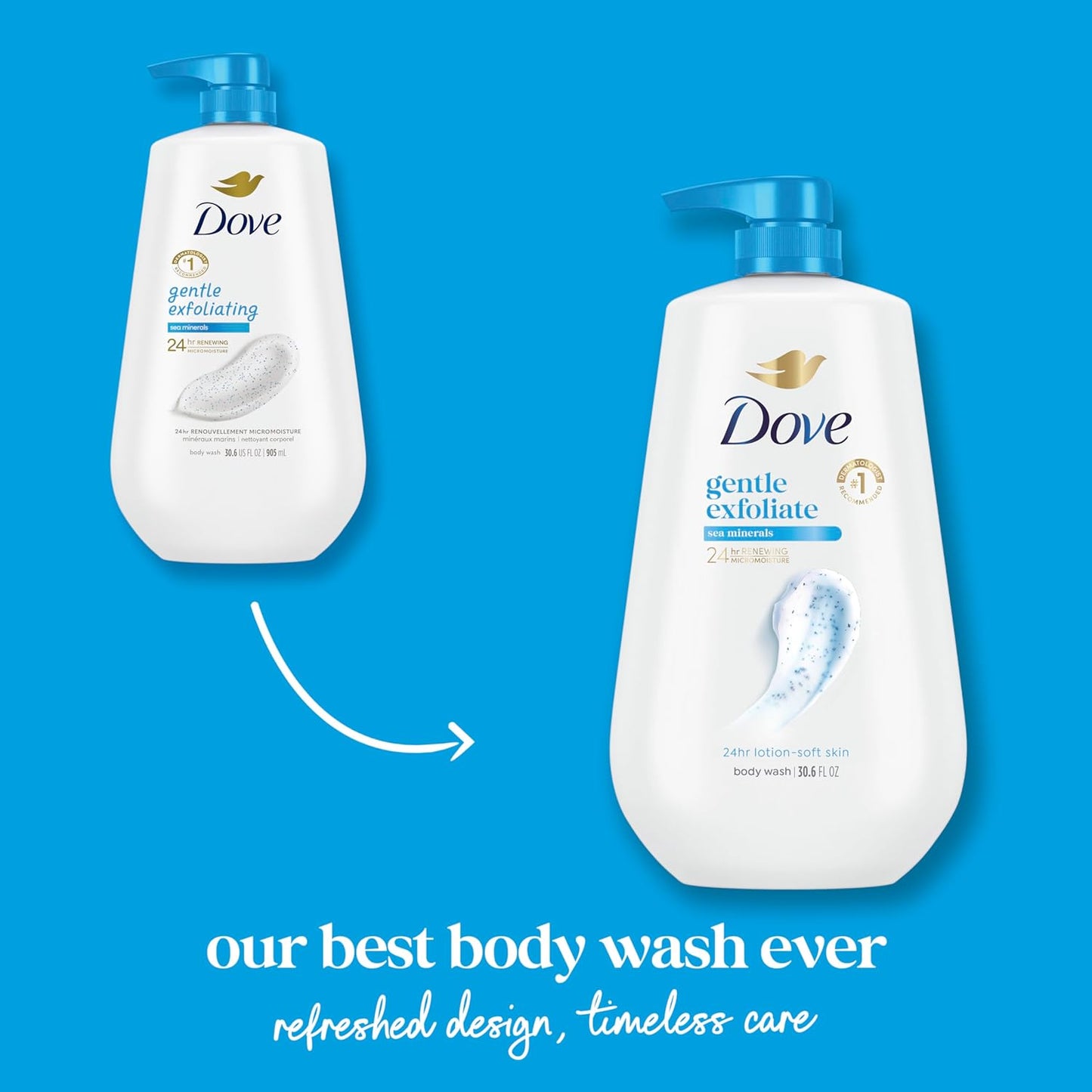 Dove Body Wash with Pump Gentle Exfoliate with Sea Minerals For 24hr Lotion-Soft Skin Moisturizing Skin Cleanser with No Sulfates No Parabens 30.6 oz - Renee Lane Company