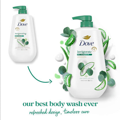 Dove Body Wash with Pump Invigorate Aloe & Eucalyptus For 24hr Lotion-Soft Skin Moisturizing Skin Cleanser with No Sulfates No Parabens 30.6 Oz - Renee Lane Company