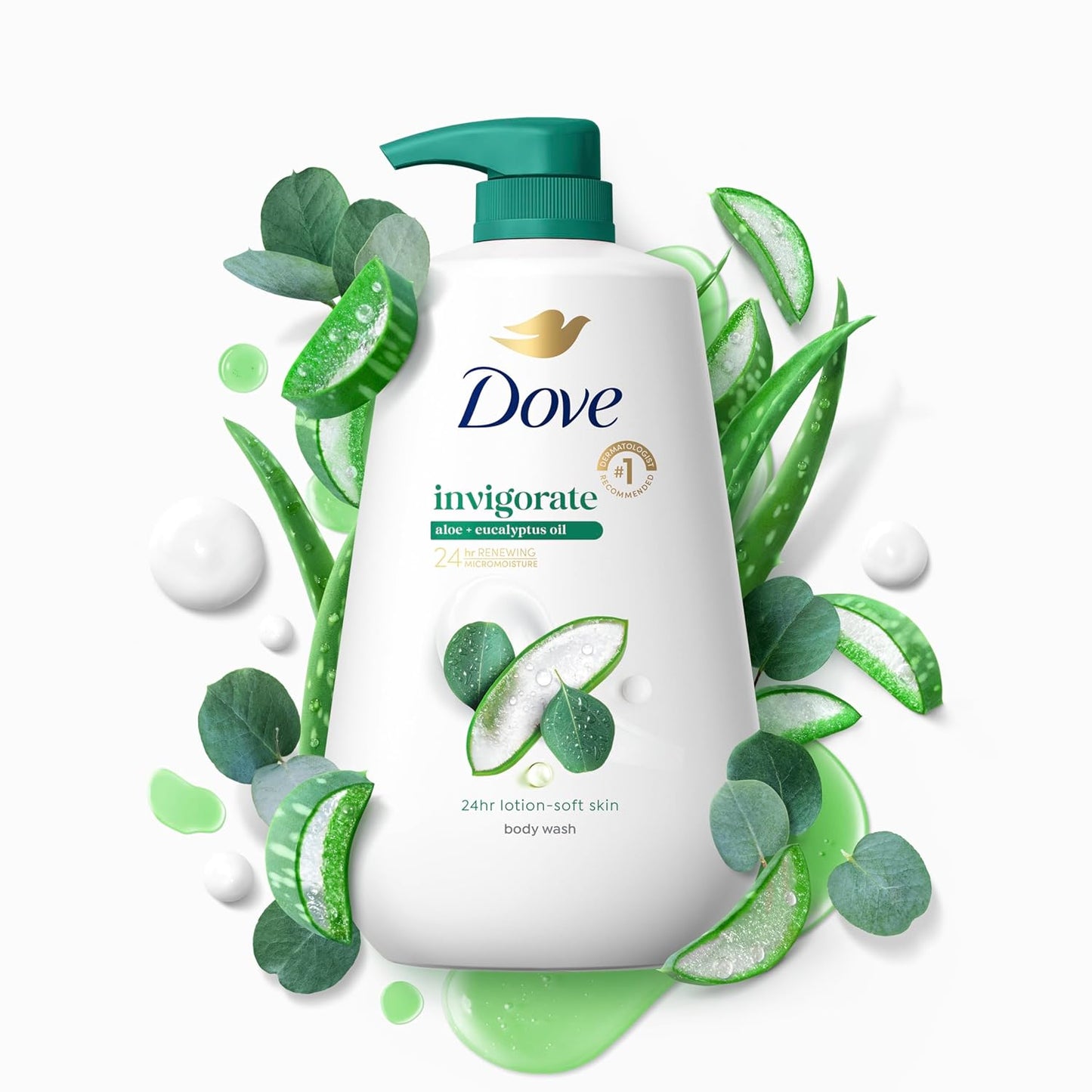 Dove Body Wash with Pump Invigorate Aloe & Eucalyptus For 24hr Lotion-Soft Skin Moisturizing Skin Cleanser with No Sulfates No Parabens 30.6 Oz - Renee Lane Company