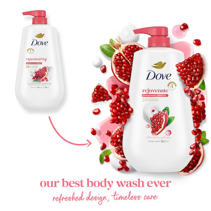 Dove Body Wash with Pump Rejuvenate Pomegranate & Hibiscus for 24hr Lotion-Soft Skin Moisturizing Skin Cleanser with No Sulfates No Parabens 30.6 Oz - Renee Lane Company