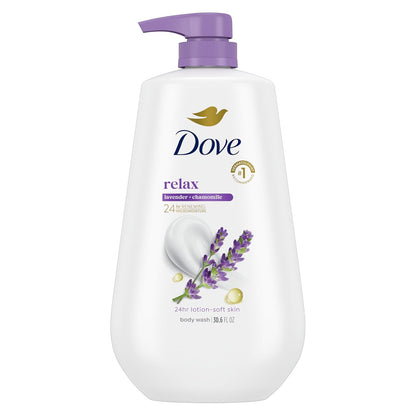 Dove Body Wash with Pump Relax Lavender Oil & Chamomile For 24hr Lotion-Soft Skin Moisturizing Skin Cleanser with No Sulfates No Parabens 30.6 Oz - Renee Lane Company