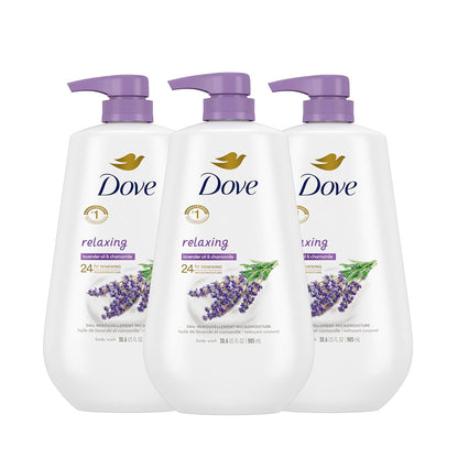 Dove Body Wash with Pump Relaxing Lavender Oil & Chamomile 3 Count for Renewed, Healthy-Looking Skin Gentle Skin Cleanser with 24hr Renewing MicroMoisture 30.6 oz - Renee Lane Company