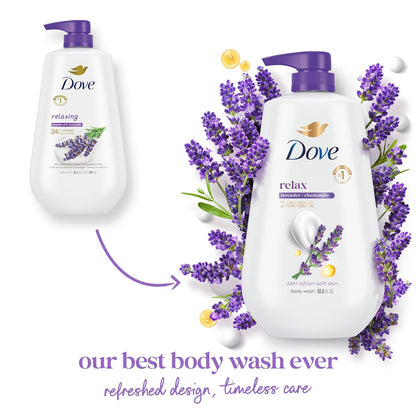 Dove Body Wash with Pump Relaxing Lavender Oil & Chamomile 3 Count for Renewed, Healthy-Looking Skin Gentle Skin Cleanser with 24hr Renewing MicroMoisture 30.6 oz - Renee Lane Company