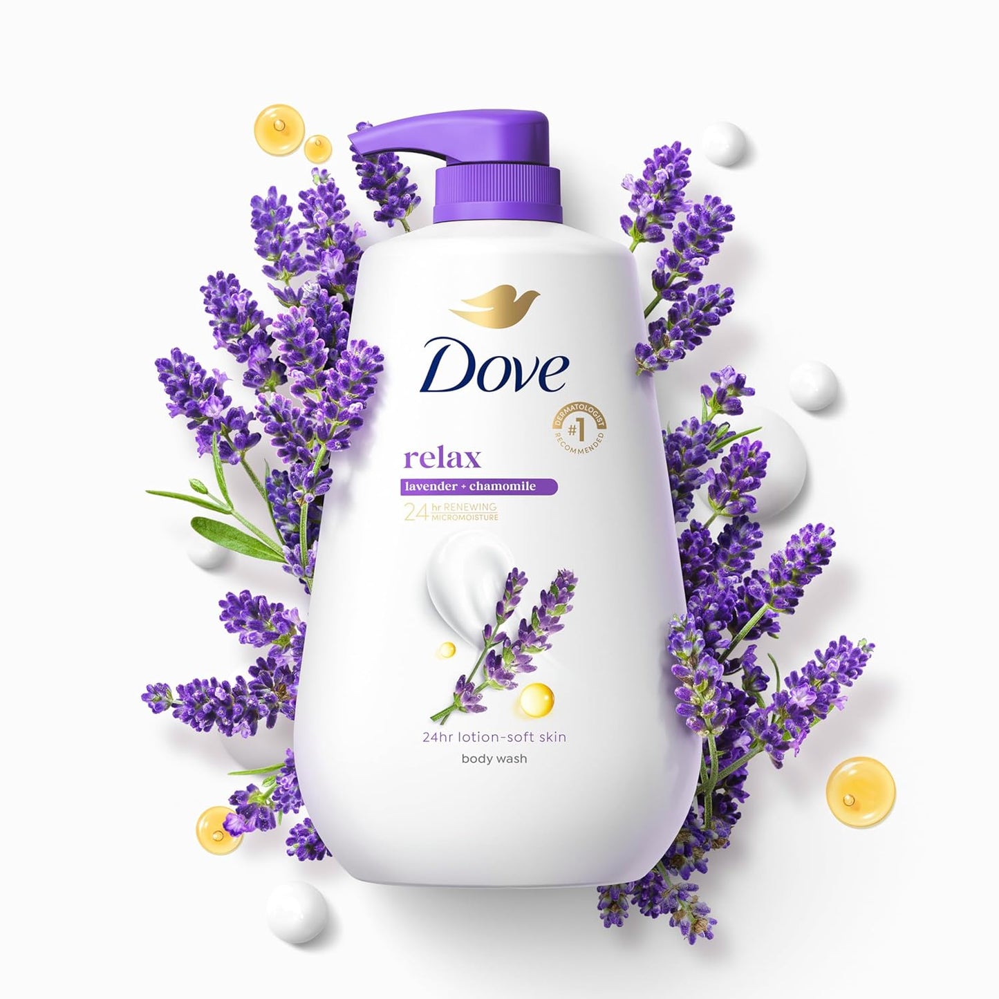 Dove Body Wash with Pump Relaxing Lavender Oil & Chamomile 3 Count for Renewed, Healthy-Looking Skin Gentle Skin Cleanser with 24hr Renewing MicroMoisture 30.6 oz - Renee Lane Company
