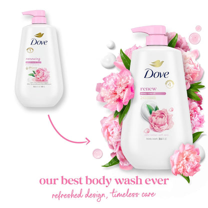 Dove Body Wash with Pump Renew Peony & Rose Oil For 24hr Lotion-Soft Skin Moisturizing Skin Cleanser with No Sulfates No Parabens 30.6 Oz - Renee Lane Company
