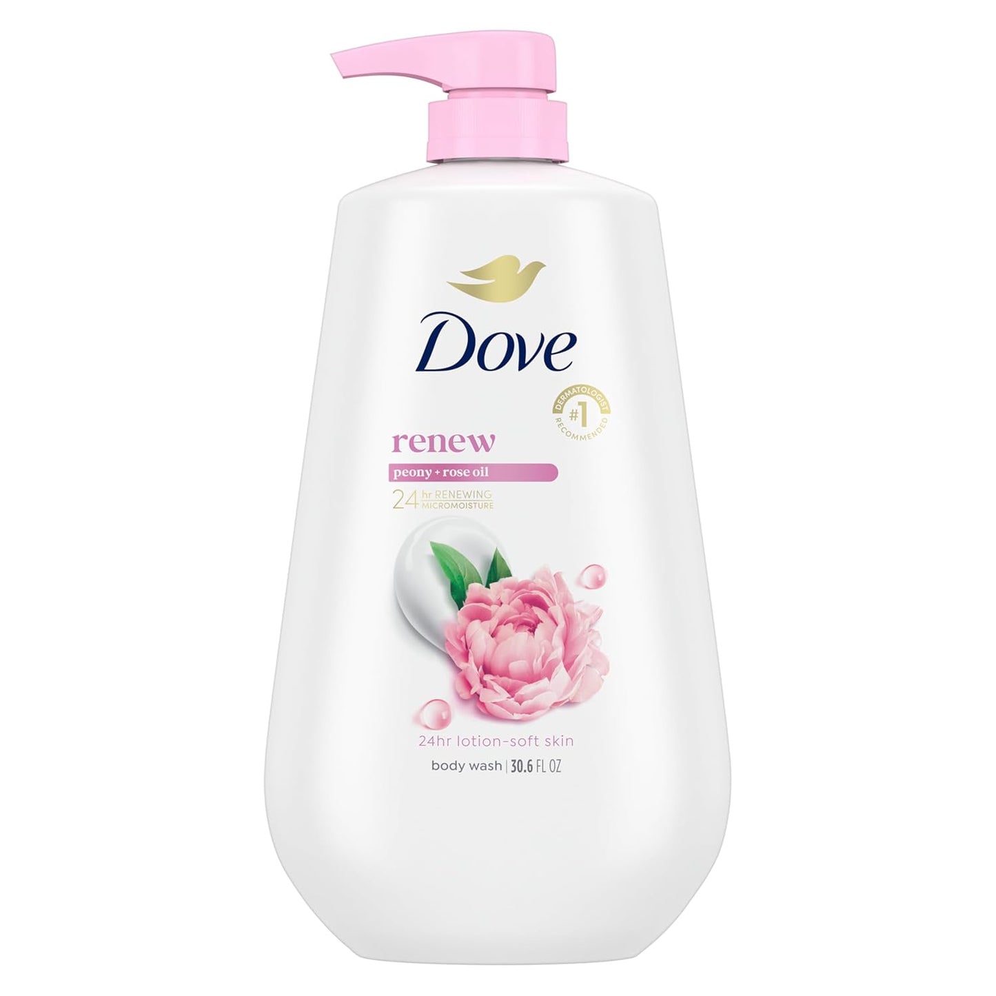 Dove Body Wash with Pump Renew Peony & Rose Oil For 24hr Lotion-Soft Skin Moisturizing Skin Cleanser with No Sulfates No Parabens 30.6 Oz - Renee Lane Company