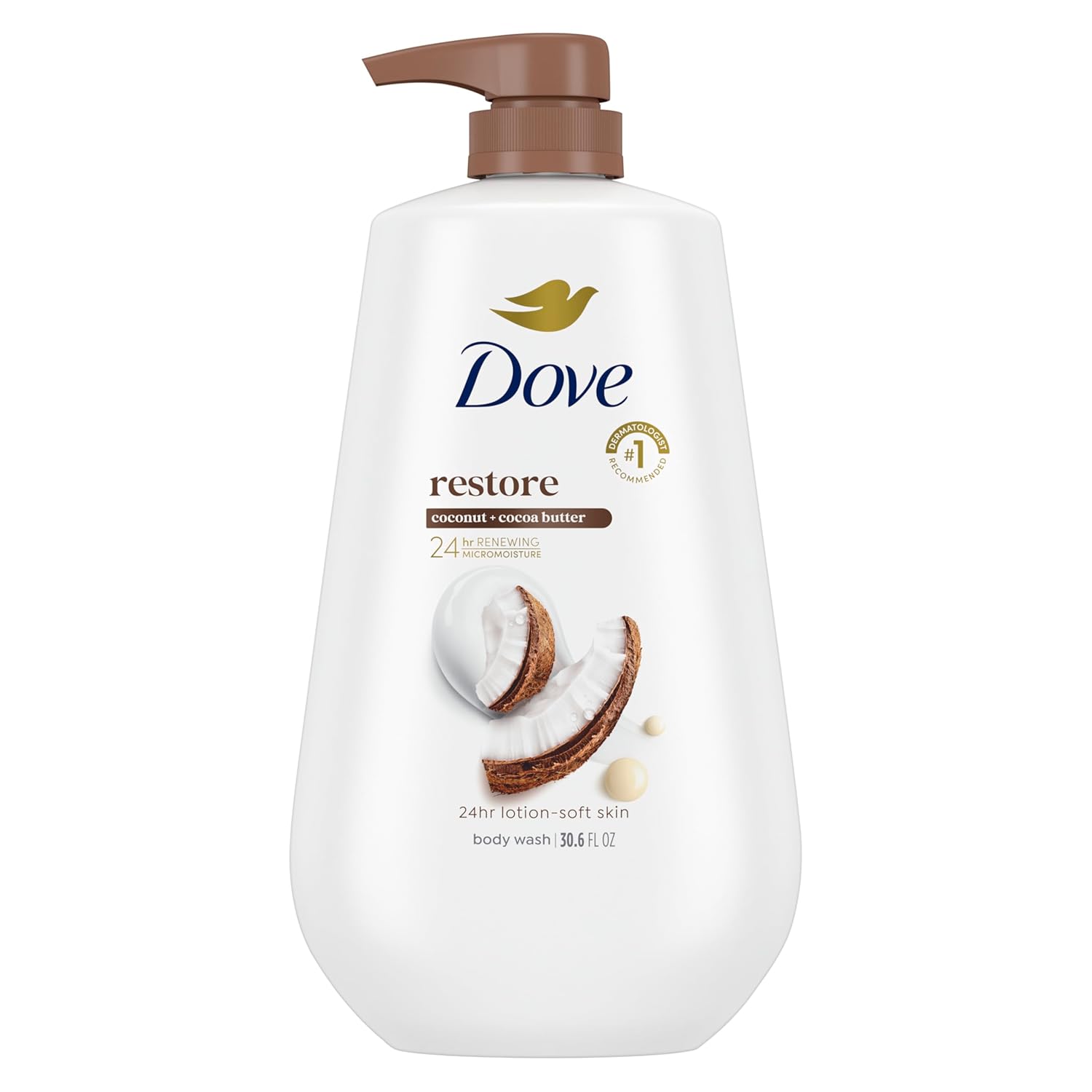 Dove Body Wash with Pump Restore Coconut & Cocoa Butter for 24hr Lotion-Soft Skin Moisturizing Skin Cleanser with No Sulfates No Parabens 30.6 Oz - Renee Lane Company