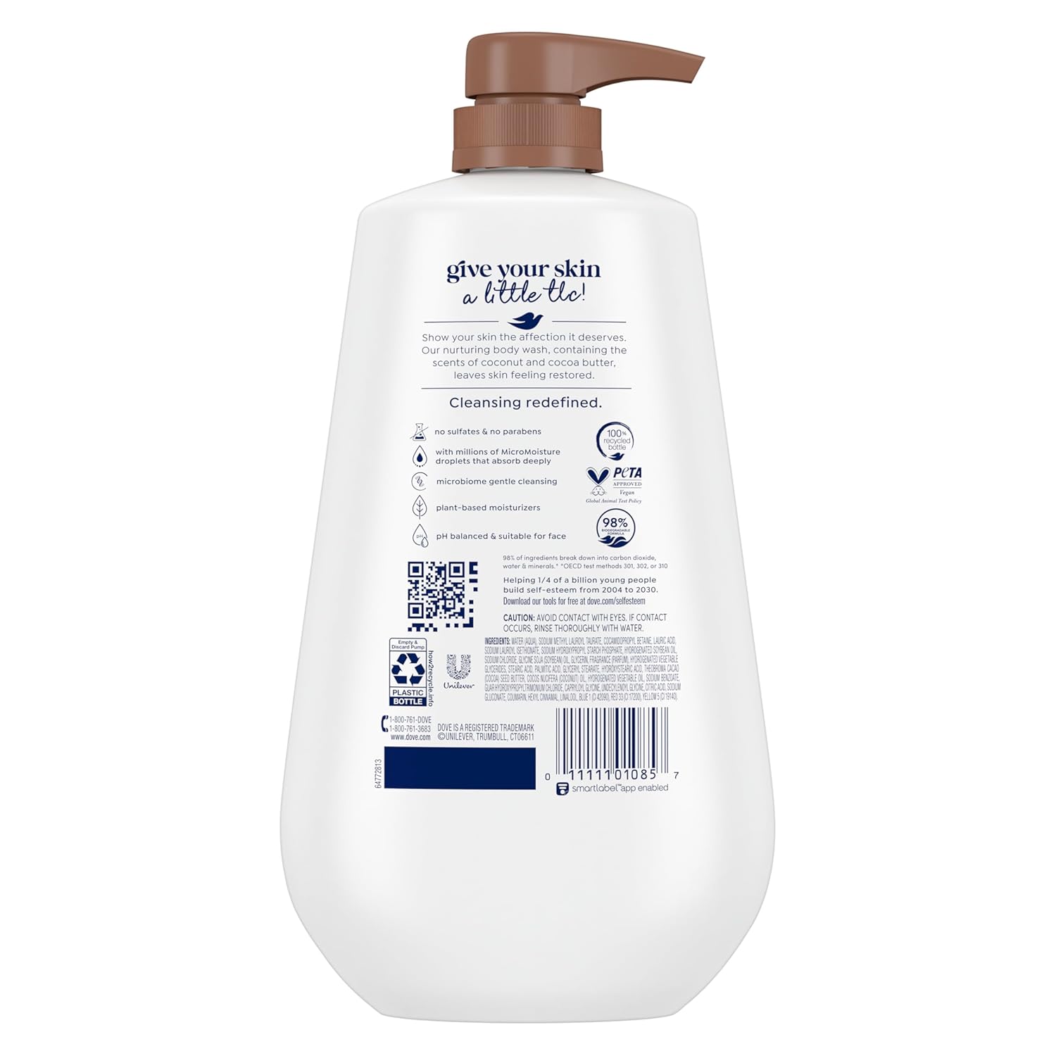 Dove Body Wash with Pump Restore Coconut & Cocoa Butter for 24hr Lotion-Soft Skin Moisturizing Skin Cleanser with No Sulfates No Parabens 30.6 Oz - Renee Lane Company