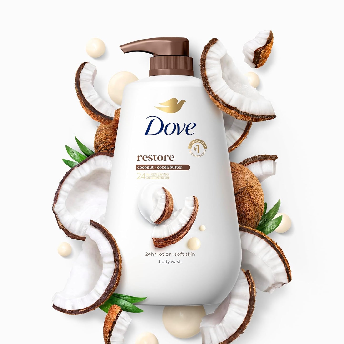 Dove Body Wash with Pump Restore Coconut & Cocoa Butter for 24hr Lotion-Soft Skin Moisturizing Skin Cleanser with No Sulfates No Parabens 30.6 Oz - Renee Lane Company