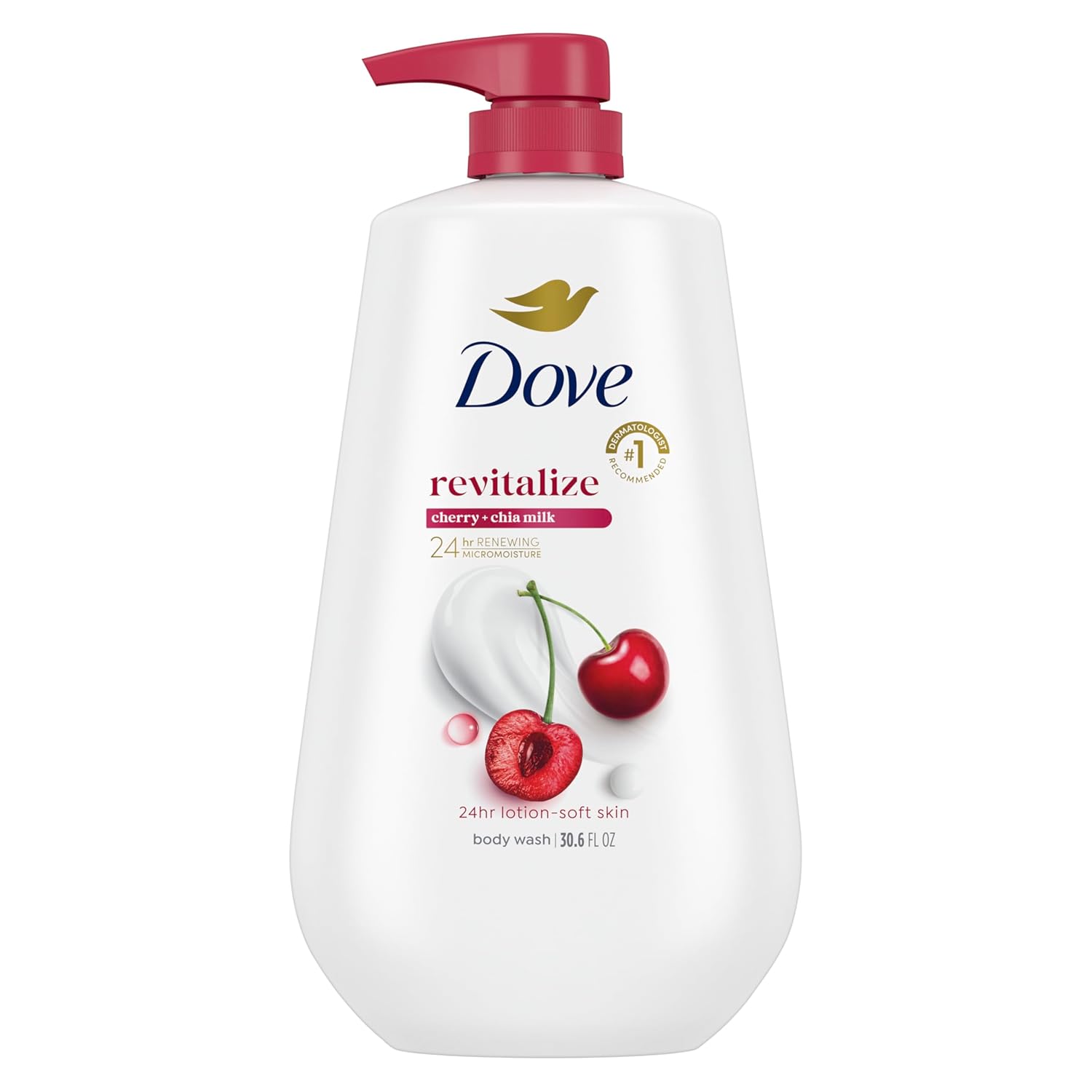 Dove Body Wash with Pump Revitalizante Cherry & Chia Milk, for Renewed, Healthy Looking Skin, Moisturizing Gentle Skin Cleanser with 24hr Renewing MicroMoisture, 30.6 oz - Renee Lane Company