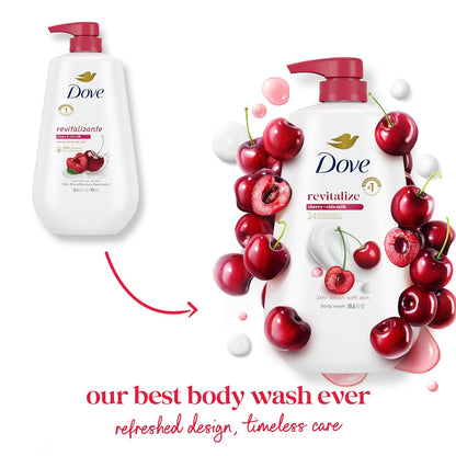 Dove Body Wash with Pump Revitalizante Cherry & Chia Milk, for Renewed, Healthy Looking Skin, Moisturizing Gentle Skin Cleanser with 24hr Renewing MicroMoisture, 30.6 oz - Renee Lane Company