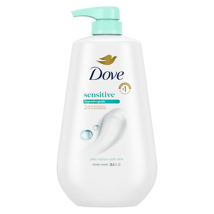 Dove Body Wash with Pump Sensitive Skin For 24hr Lotion-Soft Skin Moisturizing Skin Cleanser Gentle Hypoallergenic Formula with No Sulfates No Parabens 30.6 oz - Renee Lane Company