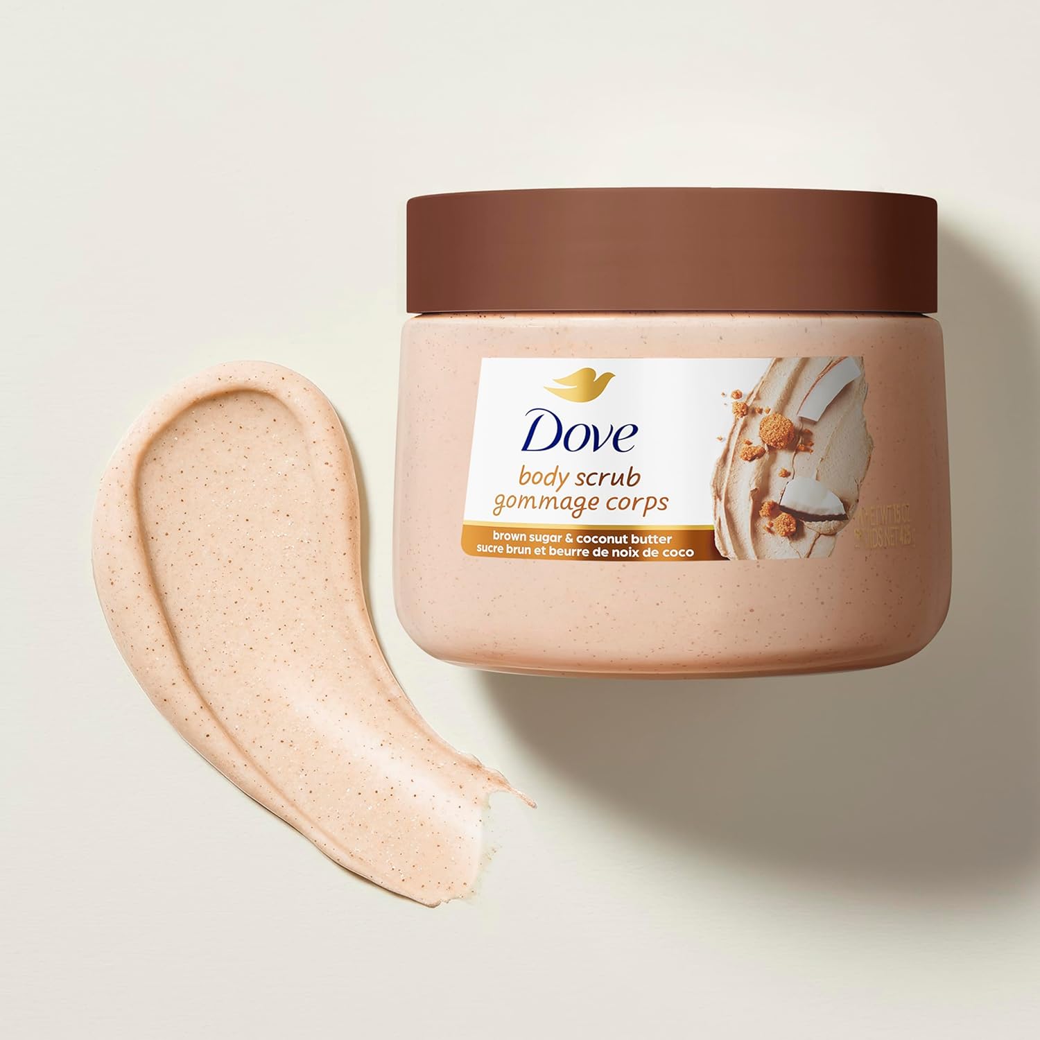 Dove Brown Sugar and Coconut Butter Body Scrub Exfoliates and Deeply Nourishes for Smooth, Radiant Skin 15 oz - Renee Lane Company
