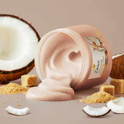 Dove Brown Sugar and Coconut Butter Body Scrub Exfoliates and Deeply Nourishes for Smooth, Radiant Skin 15 oz - Renee Lane Company