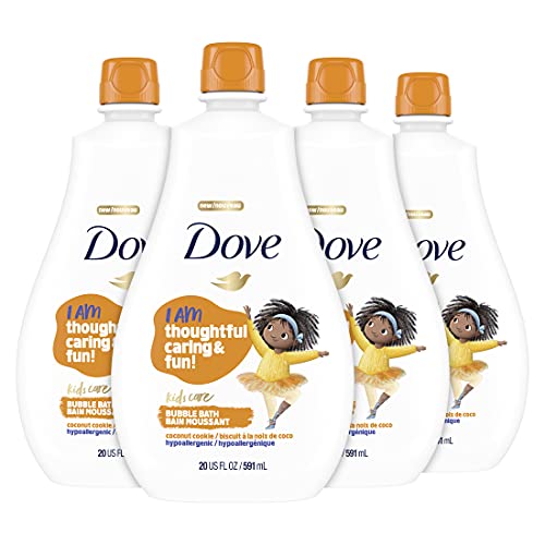 Kids bubble bath 4-count set: white bottles, orange lids, cartoon kid label art