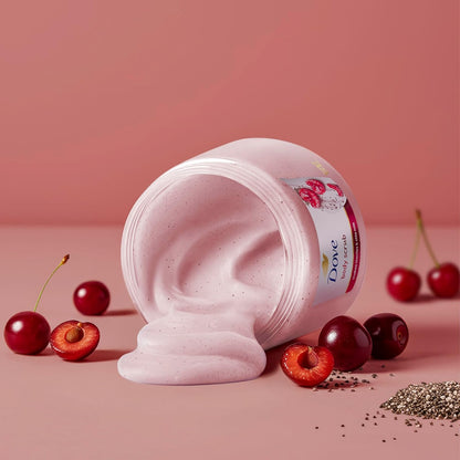 Dove Cherry & Chia Milk Body Scrub Exfoliates and Deeply Nourishes for Smooth, Radiant Skin 15 oz - Renee Lane Company