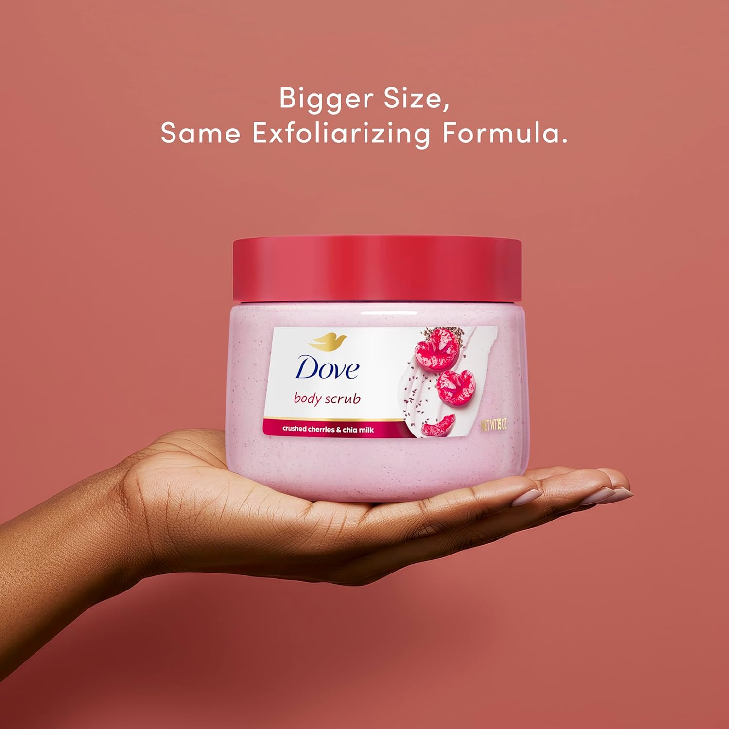 Dove Cherry & Chia Milk Body Scrub Exfoliates and Deeply Nourishes for Smooth, Radiant Skin 15 oz - Renee Lane Company