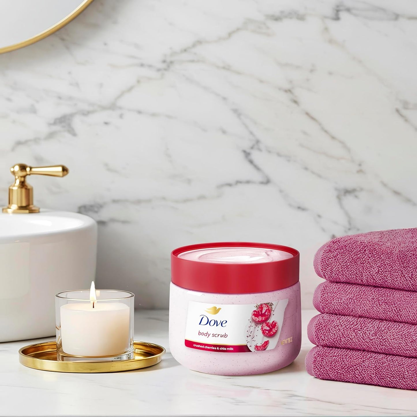 Dove Cherry & Chia Milk Body Scrub Exfoliates and Deeply Nourishes for Smooth, Radiant Skin 15 oz - Renee Lane Company