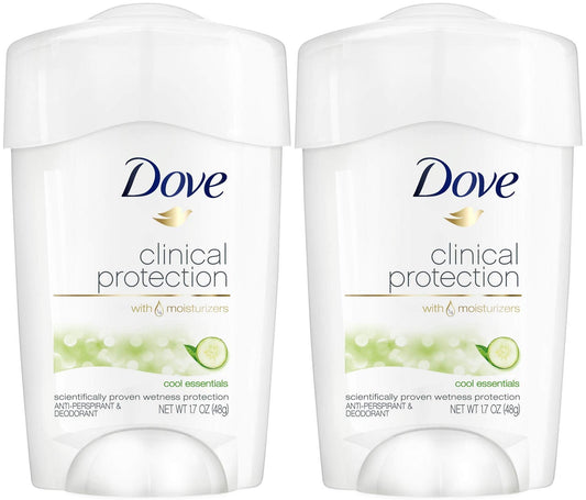 Dove Clinical Protection cool essentials antiperspirant deodorant stick, white, front label view