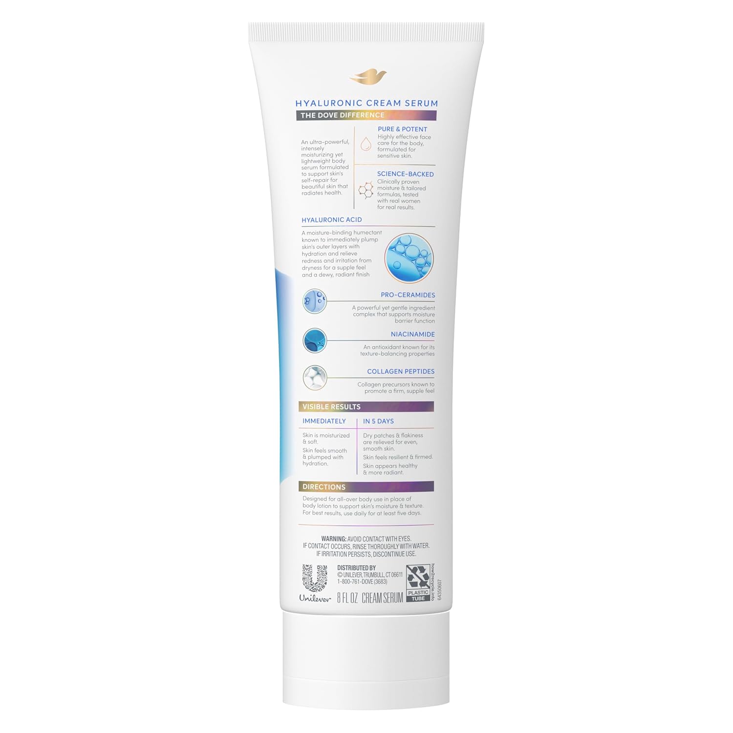 Dove Cream Serum Hyaluronic + Hydration for Extra Dry, Flaky Skin, with Pro-Ceramides, Niacinamide and Collagen Peptides Lotion, 8 oz - Renee Lane Company