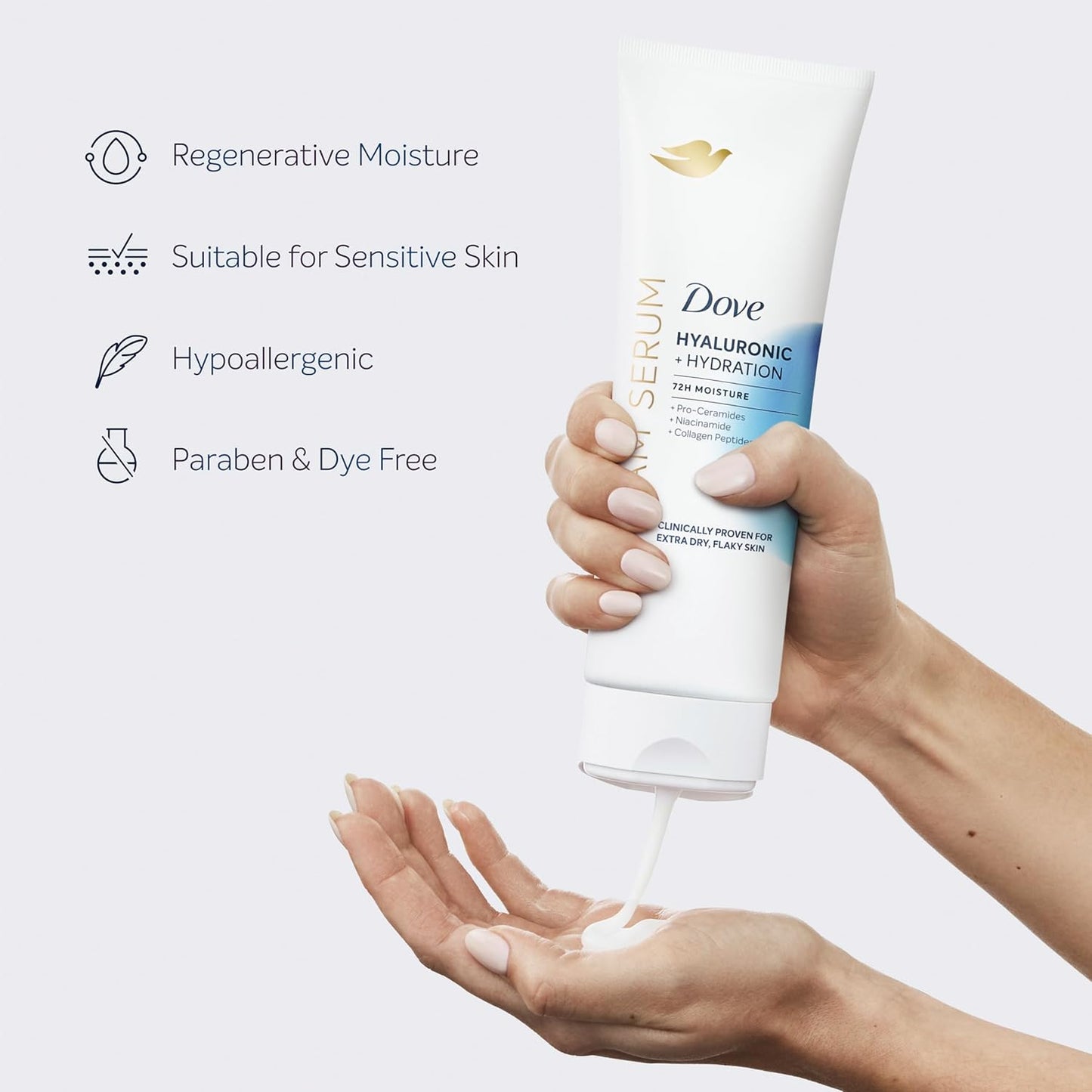 Dove Cream Serum Hyaluronic + Hydration for Extra Dry, Flaky Skin, with Pro-Ceramides, Niacinamide and Collagen Peptides Lotion, 8 oz - Renee Lane Company
