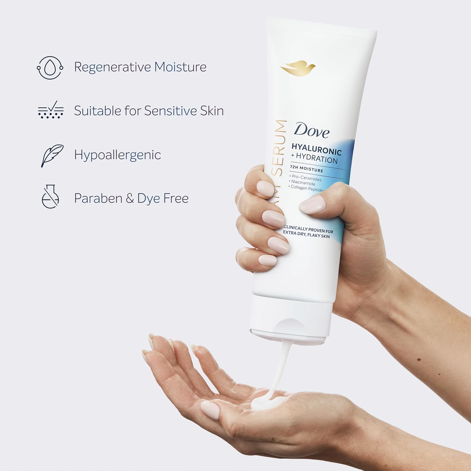 Dove Cream Serum Hyaluronic + Hydration for Extra Dry, Flaky Skin, with Pro-Ceramides, Niacinamide and Collagen Peptides Lotion, 8 oz - Renee Lane Company