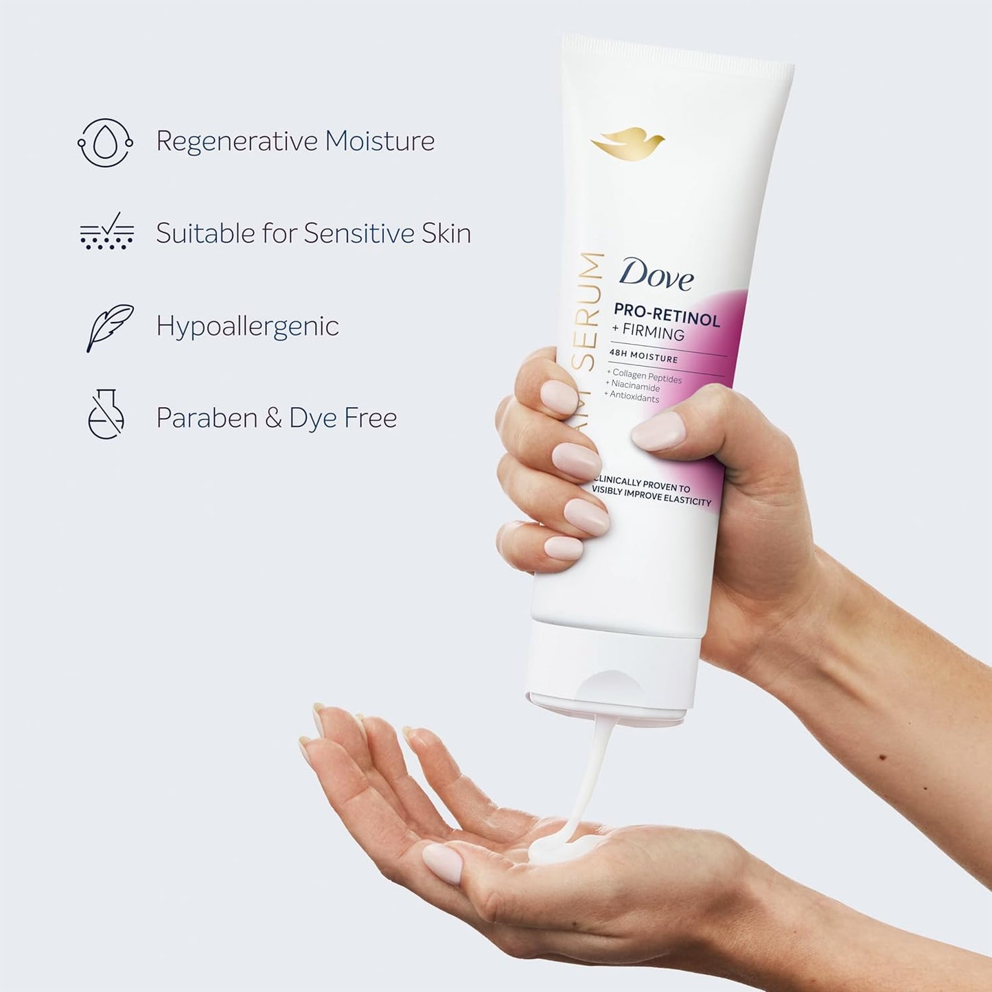 Dove Cream Serum Pro-Retinol + Firming for Elasticity and Firmness, with Collagen Peptides, Niacinamide and Antioxidants Lotion, 8 oz - Renee Lane Company