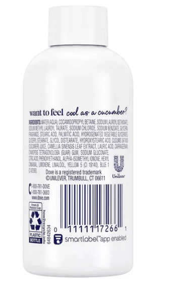 Dove Cucumber & Green Tea Body Wash (3oz) - Renee Lane Company