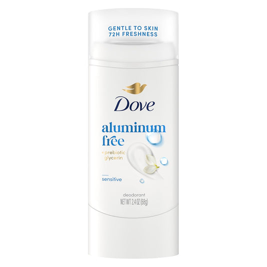 Dove aluminum-free deodorant stick, gentle sensitive 72h freshness, white container