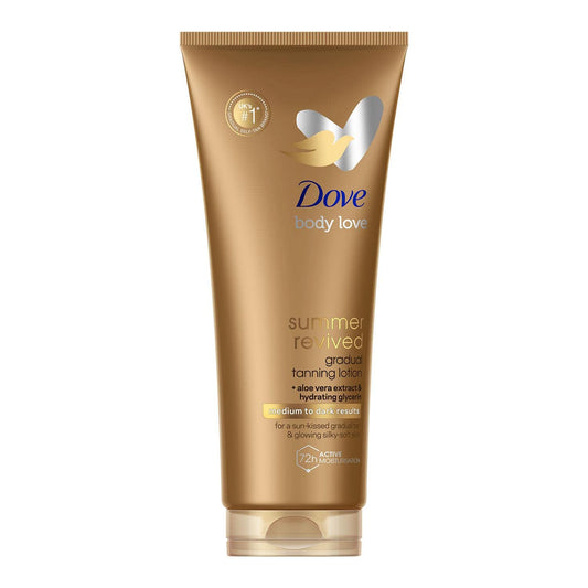 Dove body love summer revived tanning lotion tube, medium to dark skin