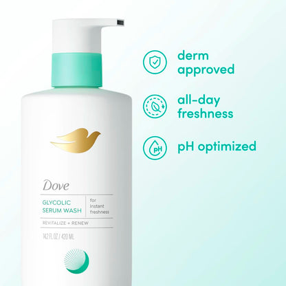 Dove Glycolic Serum Body Wash for Women - pH Optimized Feminine Wash For Skin Renewal & Odor Control, 14.2 oz - Renee Lane Company