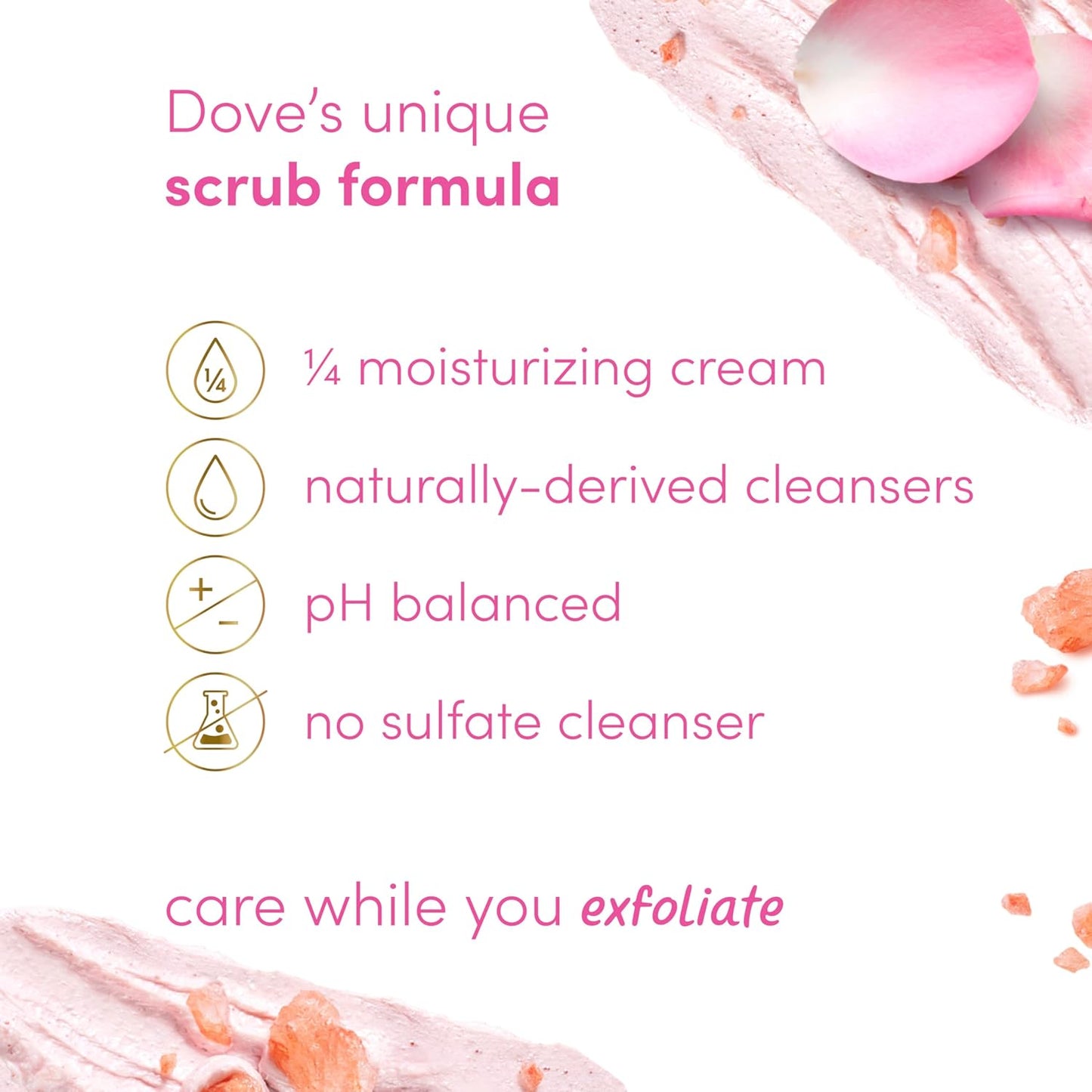 Dove Himalayan Salt & Rose Oil Body Scrub Exfoliates and Deeply Nourishes for Smooth, Radiant Skin 15 oz - Renee Lane Company