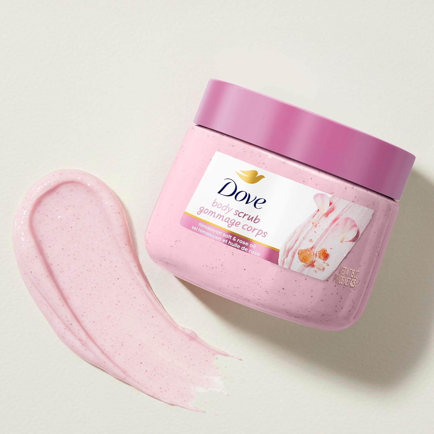 Dove Himalayan Salt & Rose Oil Body Scrub Exfoliates and Deeply Nourishes for Smooth, Radiant Skin 15 oz - Renee Lane Company