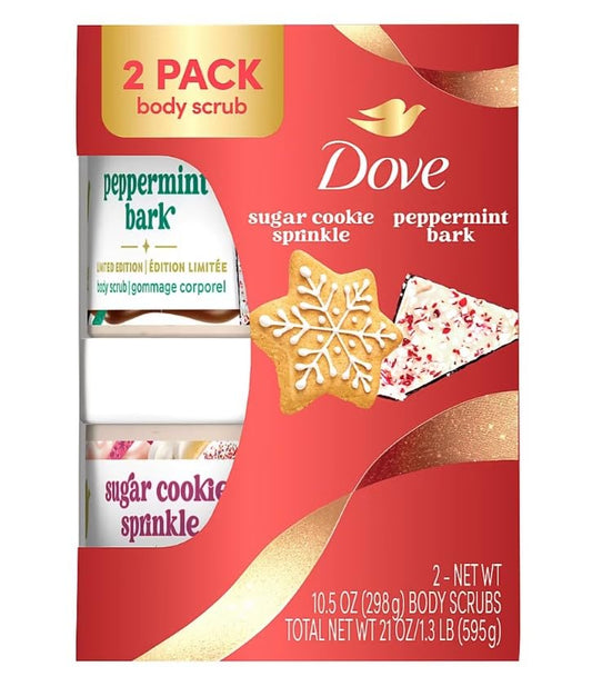 Dove 2-pack body scrub with peppermint bark and sugar cookie sprinkle