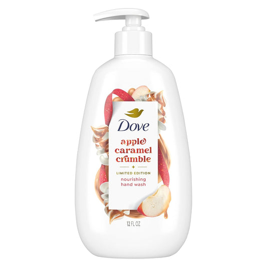 Liquid hand wash bottle with pump, white, Dove apple caramel crumble label