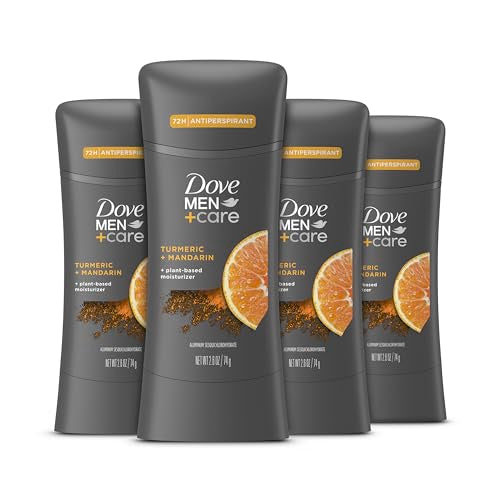Dove Men+Care antiperspirant stick set with turmeric and mandarin on dark gray tubes