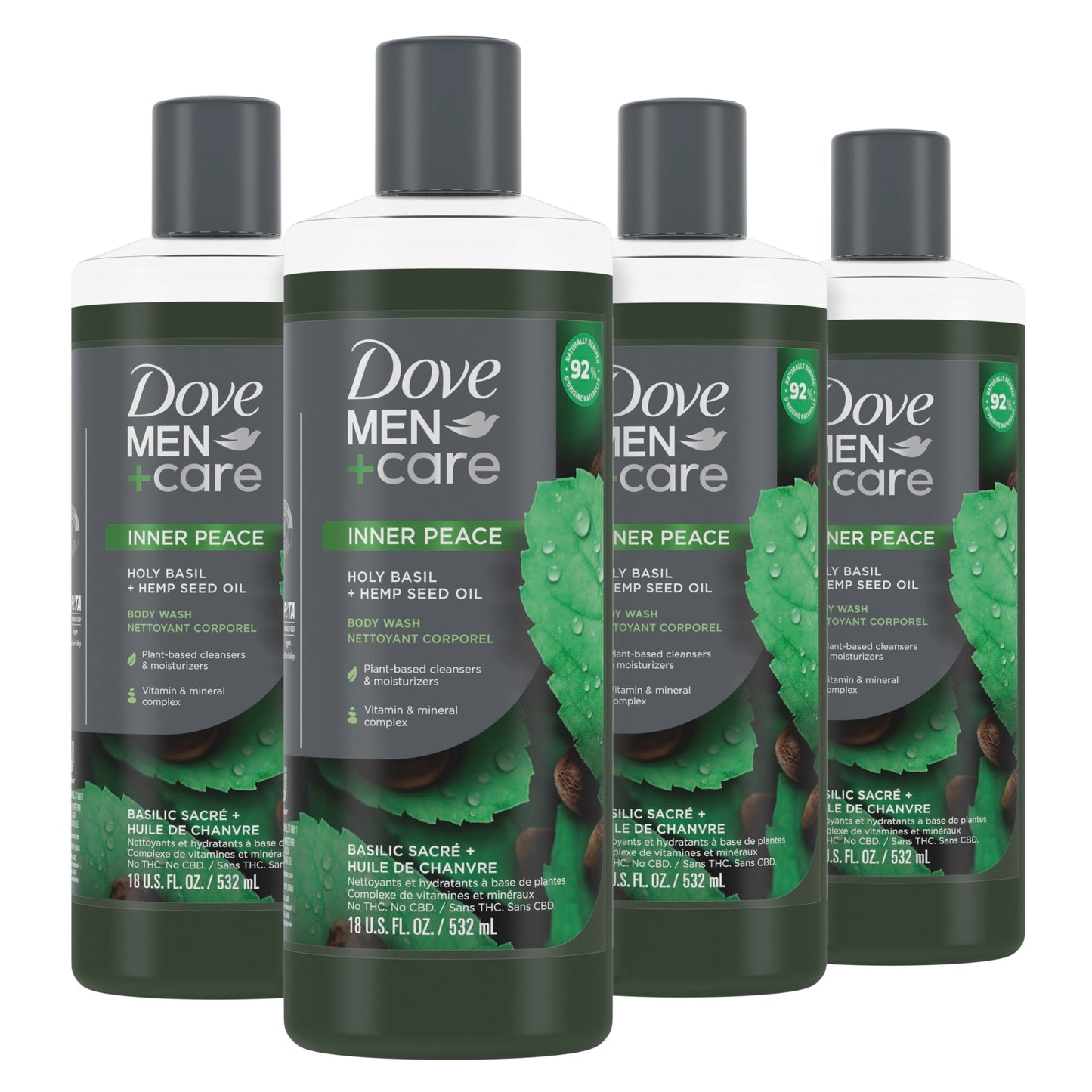 Dove Men+Care Body Wash Holy Basil + Hemp Seed Oil 4 Count to Rebuild Skin in the Shower with Plant-Based Cleansers and Moisturizers 18 oz - Renee Lane Company