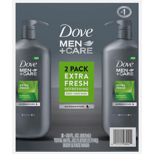 Dove Men+Care extra fresh body & face wash 2-pack, two pump bottles