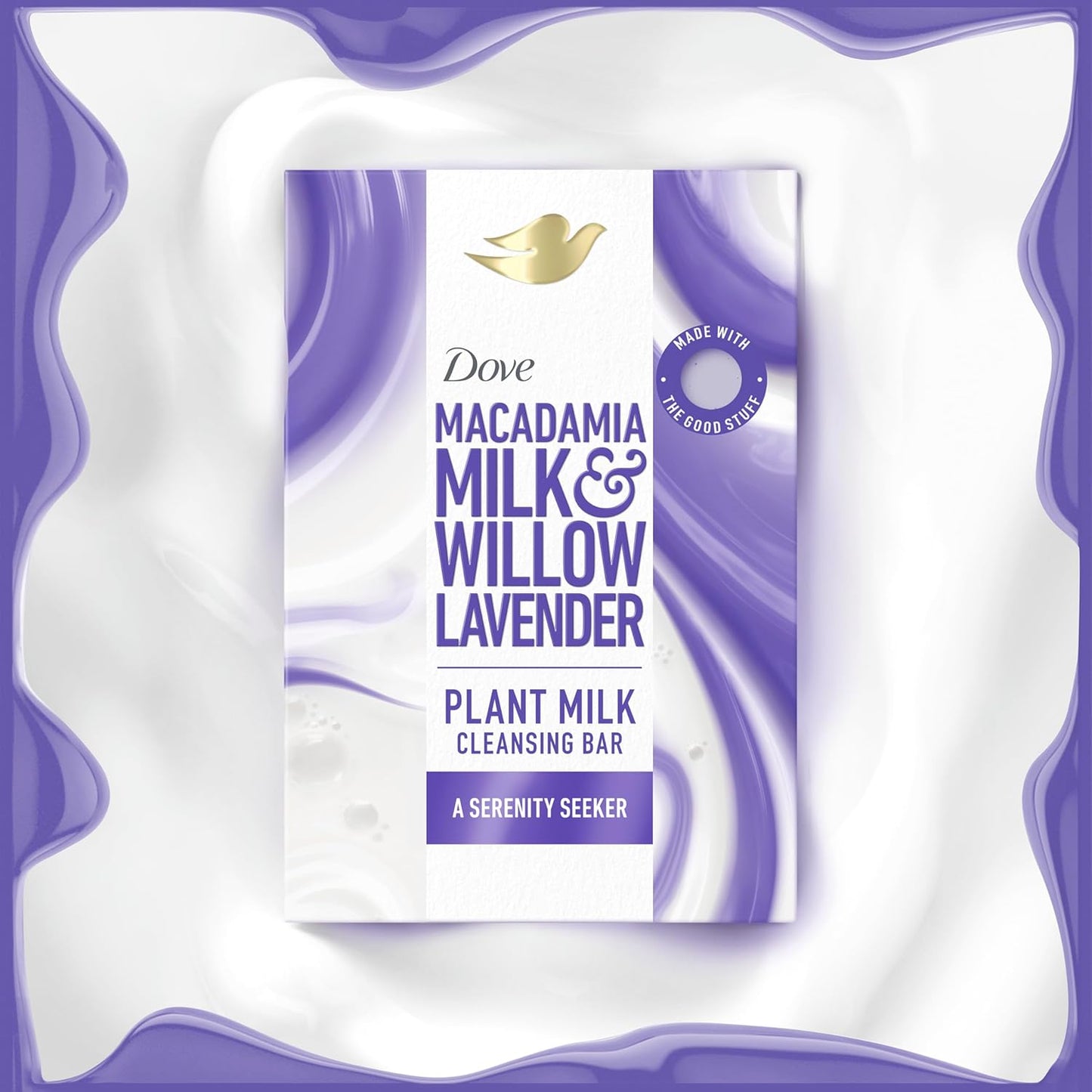 Dove Plant Milk Cleansing Bar Soap Macadamia Milk & Willow Lavender Serenity Seeker 4 Count for Moisturized Skin Gentle Cleanser, No Sulfate Cleansers or Parabens, 98% Biodegradable Formula 5 oz - Renee Lane Company