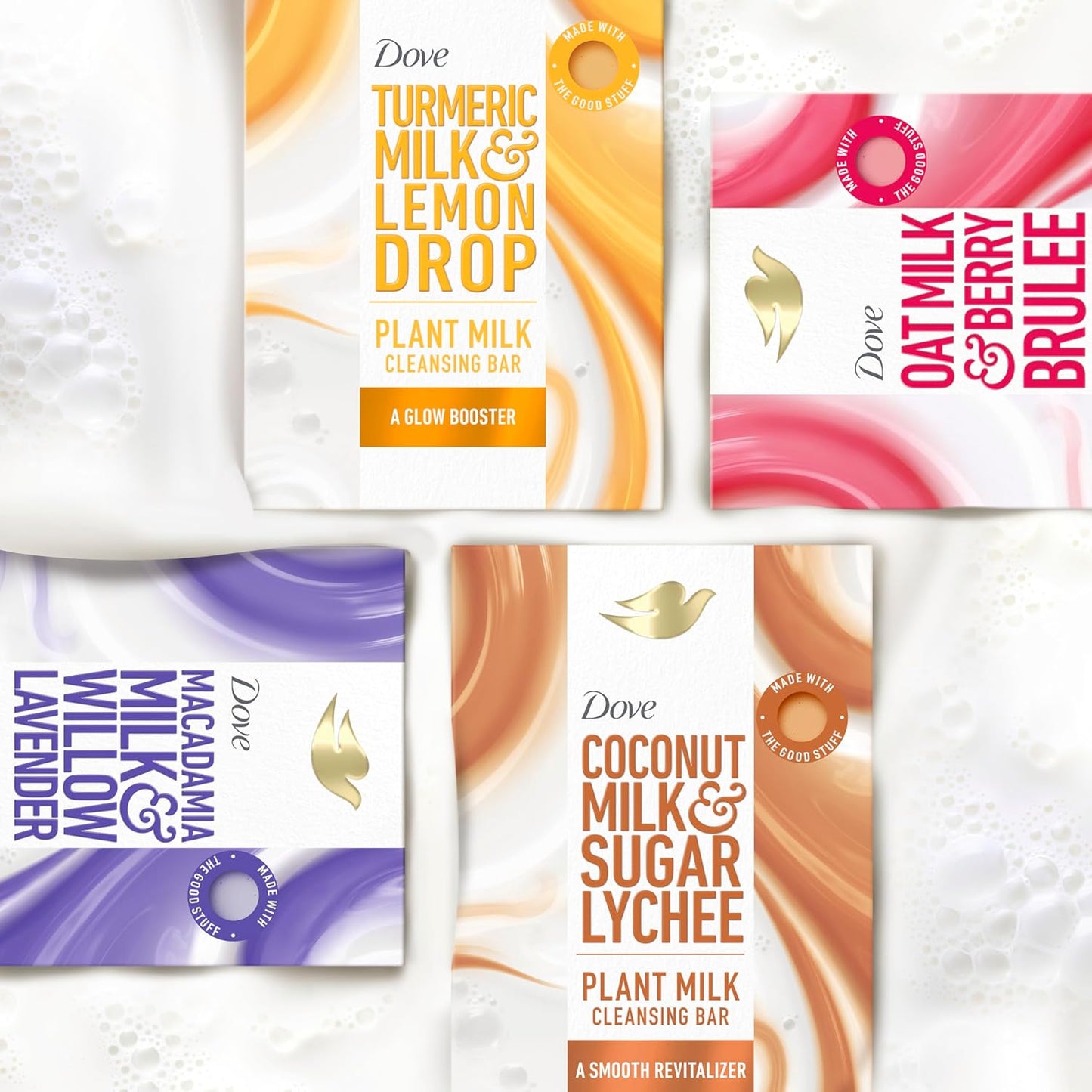 Dove Plant Milk Cleansing Bar Soap Macadamia Milk & Willow Lavender Serenity Seeker 4 Count for Moisturized Skin Gentle Cleanser, No Sulfate Cleansers or Parabens, 98% Biodegradable Formula 5 oz - Renee Lane Company