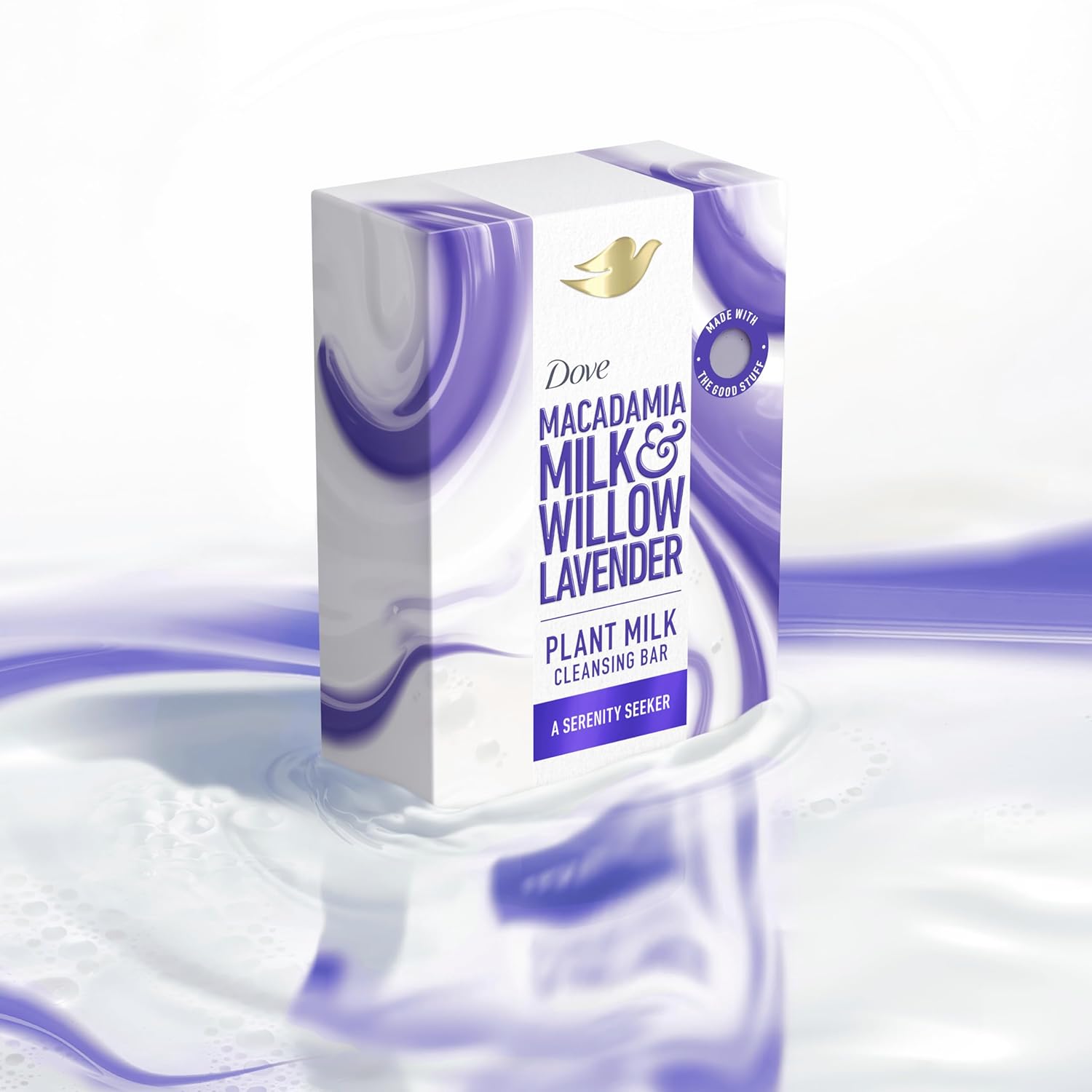 Dove Plant Milk Cleansing Bar Soap Macadamia Milk & Willow Lavender Serenity Seeker 4 Count for Moisturized Skin Gentle Cleanser, No Sulfate Cleansers or Parabens, 98% Biodegradable Formula 5 oz - Renee Lane Company
