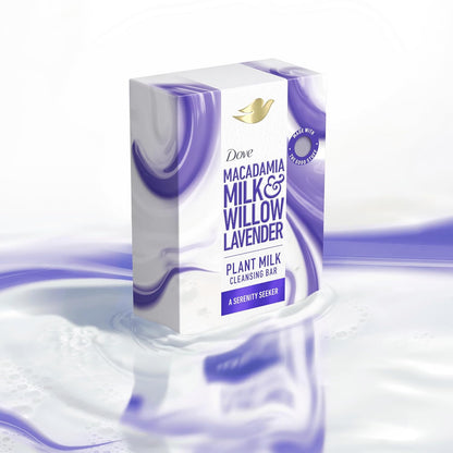 Dove Plant Milk Cleansing Bar Soap Macadamia Milk & Willow Lavender Serenity Seeker 4 Count for Moisturized Skin Gentle Cleanser, No Sulfate Cleansers or Parabens, 98% Biodegradable Formula 5 oz - Renee Lane Company