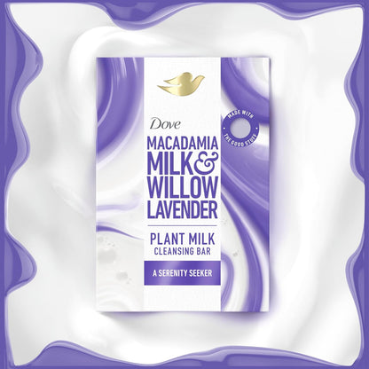Dove Plant Milk Cleansing Bar Soap Macadamia Milk & Willow Lavender Serenity Seeker 4 Count for Moisturized Skin Gentle Cleanser, No Sulfate Cleansers or Parabens, 98% Biodegradable Formula 5 oz - Renee Lane Company