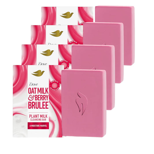 Oatmilk & berry brulee cleansing bar soap, pink square bars stacked with one white bar package