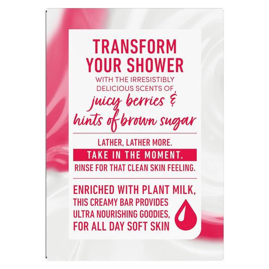 Cleansing bar soap package back panel with bold text and pink bar swirl graphics